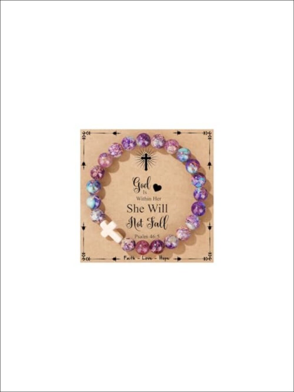 Cross Faith Bracelet Natural Stone Beaded Cuff Adjustable 7-9in
